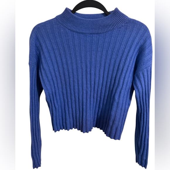 Madewell Cropped Mock Neck Sweater, Bright Blue, size S - Picture 3 of 7
